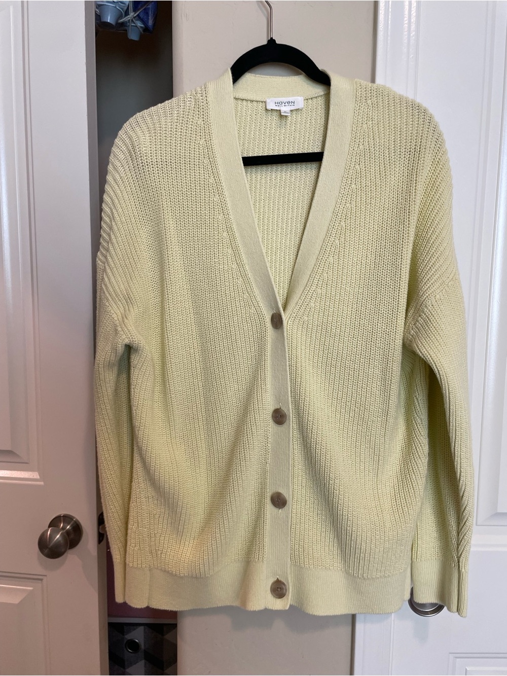 Have Pale Yellow Button-Front V-Neck Cardigan